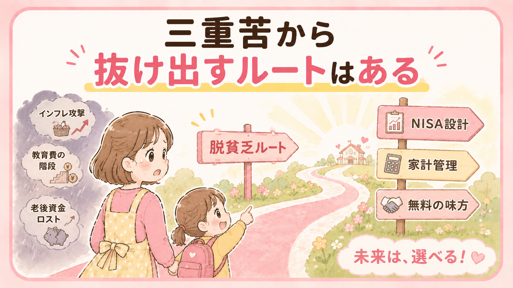 三重苦から抜け出す脱貧乏ルートがあることを示す希望のある図解