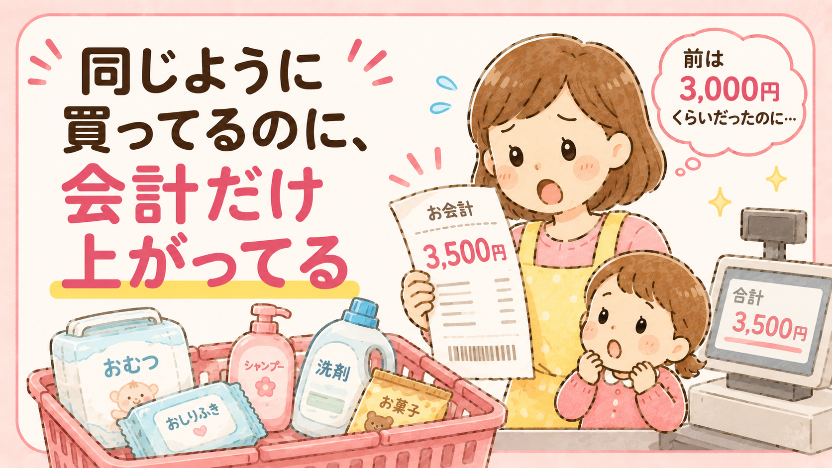 同じように買っているのに会計だけ上がっている様子を表す図解